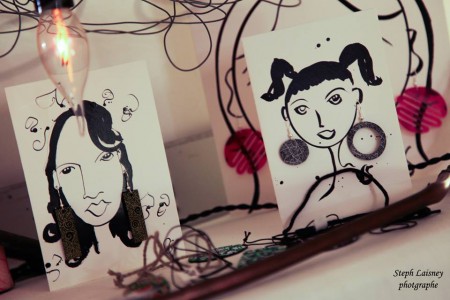 Boucles d'oreille sur carte portrait